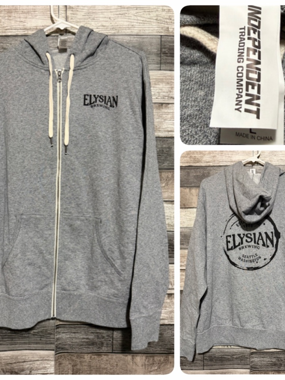 Elysian Brewing Company Full Zip Hoodie Men’s L Gray Independent Trading